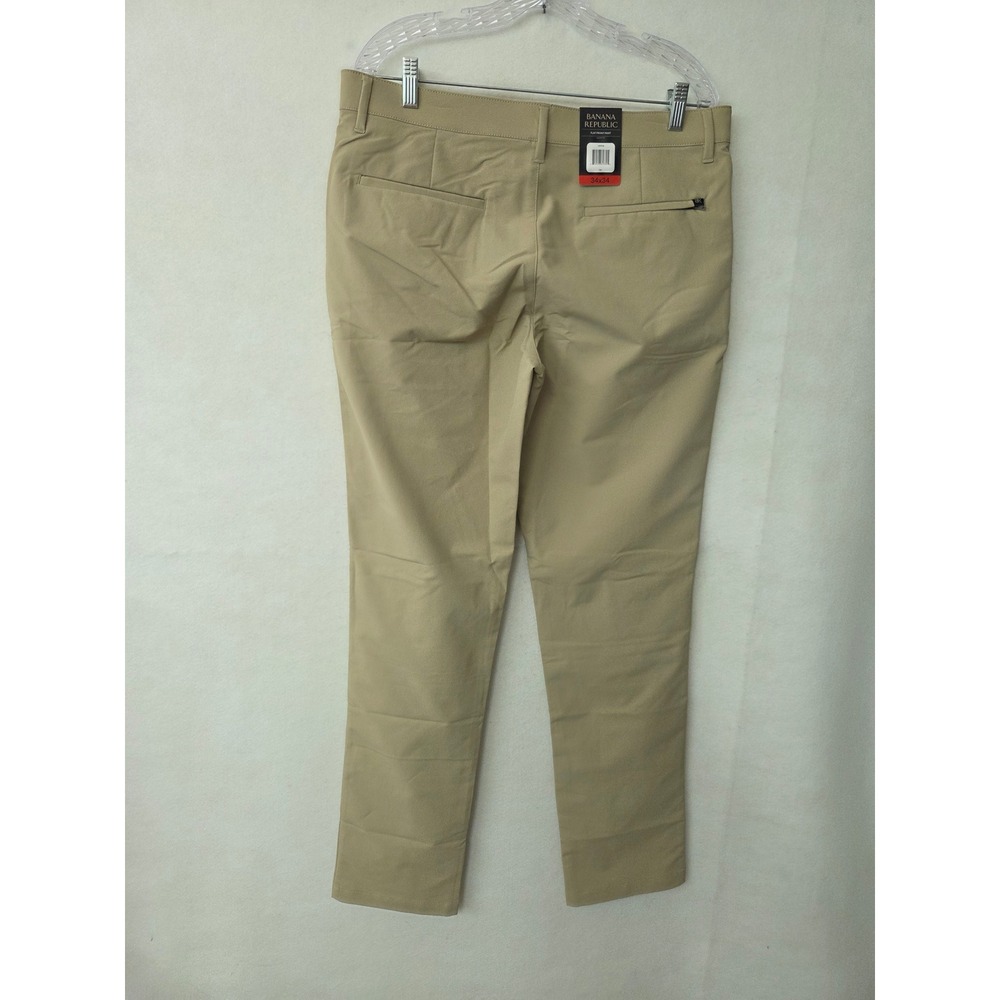 Banana Republic Mens Flat Front Performance Pants Tan Beige 34x34 (36x34) NEW - Picture 2 of 11